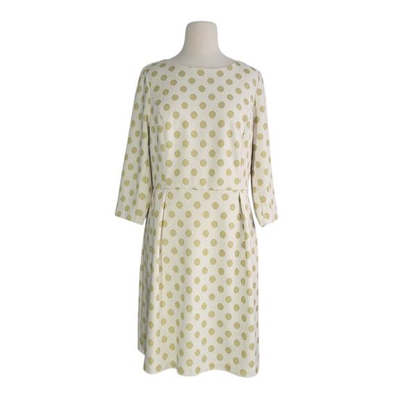 Boden Polka Dot Jacquard Dress US 12R Cream Gold Knit Holiday Party Knee Length - Picture 2 of 14